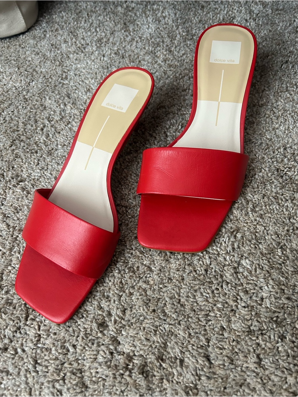 Dolce Vita Red Rexa Kitten heels Slide Sandals - Sleek Open Toe Mule - size 9